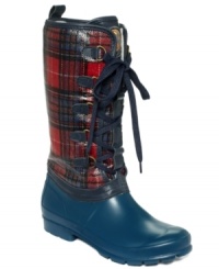 Fashion meets function in the Sparta boots by Sporto. Preppy-chic plaid adds style, while a synthetic fabric and rubber design keeps feet warm and dry.