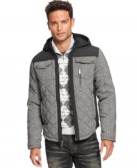 This INC International Concepts quilted hooded jacket will keep you warm while looking cool. This INC International Concepts quilted hooded jacket will keep you warm while looking cool.