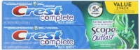 Crest Complete Extra White Plus Scope Outlast Fresh Breath Whitening Toothpaste - Long Lasting Mint Twin Pack 12.4 Oz