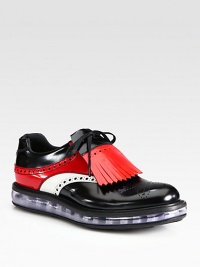 Tri-colored spazzolato leather lace-up with an attached kiltie, enhanced with a transparent cushioned sole for the ultimate experience in comfort and style.Leather upperLeather liningRubber soleMade in Italy Tri-colored spazzolato leather lace-up with an attached kiltie, enhanced with a transparent cushioned sole for the ultimate experience in comfort and style.Leather upperLeather liningRubber soleMade in Italy