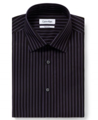 Contrast stripes add power-style to this dress shirt from Calvin Klein.