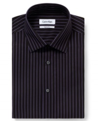 Contrast stripes add power-style to this dress shirt from Calvin Klein. Contrast stripes add power-style to this dress shirt from Calvin Klein.
