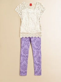 Crafted from luxe Japanese twill, this trendy combination of jeans and leggings comes in a baroque-printed overdye wash with a hint of stretch.Front button closureWaistband with belt loopsZip flyFaux front pocketsBack patch pockets98% cotton/2% spandexMachine washMade in the USA of imported fabric Crafted from luxe Japanese twill, this trendy combination of jeans and leggings comes in a baroque-printed overdye wash with a hint of stretch.Front button closureWaistband with belt loopsZip flyFaux front pocketsBack patch pockets98% cotton/2% spandexMachine washMade in the USA of imported fabric