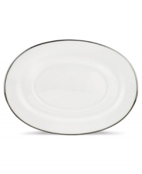 For nearly 150 years, Lenox has been renowned throughout the world as a premier designer and manufacturer of fine china. The simple and classic Hannah Platinum pattern brings a timeless refinement to your formal entertaining table, in pure white bone china embossed with a subtle palmetto-leaf design, and banded in platinum. Gravy stand shown back right. For nearly 150 years, Lenox has been renowned throughout the world as a premier designer and manufacturer of fine china. The simple and classic Hannah Platinum pattern brings a timeless refinement to your formal entertaining table, in pure white bone china embossed with a subtle palmetto-leaf design, and banded in platinum. Gravy stand shown back right.