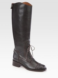 Simple laces top this equestrian-inspired leather silhouette, with detailed seaming and a rubber sole for extra traction. Stacked heel, 1½ (40mm)Shaft, 16Leg circumference, 14Leather upperLeather liningRubber solePadded insoleImported