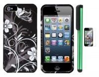 Black Silver Butterfly Flower Premium Design Protector Hard Cover Case Compatible for Apple Iphone 5 (AT&T, Sprint, Verizon) + Screen Protector Film + Combination 1 of New Metal Stylus Touch Screen Pen (4 Height, Random Color- Black, Silver, Hot Pink, Gr Black Silver Butterfly Flower Premium Design Protector Hard Cover Case Compatible for Apple Iphone 5 (AT&T, Sprint, Verizon) + Screen Protector Film + Combination 1 of New Metal Stylus Touch Screen Pen (4 Height, Random Color- Black, Silver, Hot Pink, Gr
