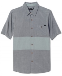 Your laid-back look is here. When it's time to kick back, keep this shirt from Volcom close at hand. Your laid-back look is here. When it's time to kick back, keep this shirt from Volcom close at hand.