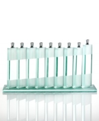 Light the Hanukkah candles with the sheer brilliance of Prima Design' Tall Columns menorah. Clean lines and frosted detail at the top and bottom of each candle holder offer a modern new way to commemorate the ancient Festival of Lights. Light the Hanukkah candles with the sheer brilliance of Prima Design' Tall Columns menorah. Clean lines and frosted detail at the top and bottom of each candle holder offer a modern new way to commemorate the ancient Festival of Lights.