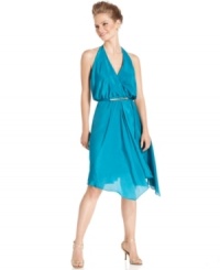 Vince Camuto's dress makes a seasonal statement in a gorgeous marine-inspired hue and a chic, on-trend cut. An elastic waist gives a lovely blouson-style fit while the removable belt polishes the look. Vince Camuto's dress makes a seasonal statement in a gorgeous marine-inspired hue and a chic, on-trend cut. An elastic waist gives a lovely blouson-style fit while the removable belt polishes the look.