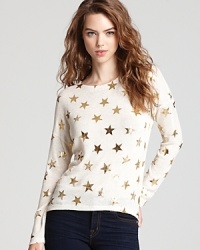 Golden stars stand out on this Vintage Havana sweater for a galactic look that beats the basics. Golden stars stand out on this Vintage Havana sweater for a galactic look that beats the basics.