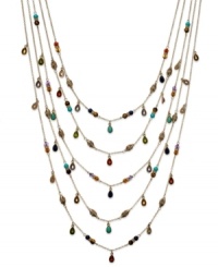 Lauren Ralph Lauren's colorful five-row necklace combines semi-precious tiger's eye beads with amethyst hues. Set in 14k gold-plated mixed metal. Approximate length: 17 inches. Approximate drop: 1/2 inch. Lauren Ralph Lauren's colorful five-row necklace combines semi-precious tiger's eye beads with amethyst hues. Set in 14k gold-plated mixed metal. Approximate length: 17 inches. Approximate drop: 1/2 inch.