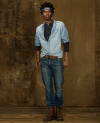A two-toned chambray shirt, lighter at the front, is washed for a soft feel and vintage appeal. A two-toned chambray shirt, lighter at the front, is washed for a soft feel and vintage appeal.