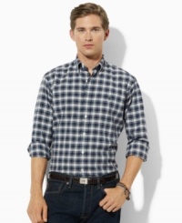 The ultra-soft lightweight sport shirt is cut for a classic, relaxed fit from soft woven cotton madras. The ultra-soft lightweight sport shirt is cut for a classic, relaxed fit from soft woven cotton madras.