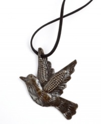 Haiti's creative artisans find beauty in a simple steel barrel, transforming the raw metal into this rustic bird pendant. Carved and embossed feathers add personality for a necklace that's decidedly one of a kind. With a faux suede cord. Haiti's creative artisans find beauty in a simple steel barrel, transforming the raw metal into this rustic bird pendant. Carved and embossed feathers add personality for a necklace that's decidedly one of a kind. With a faux suede cord.