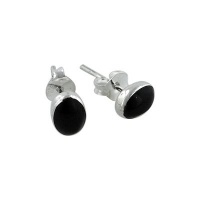 Sterling Silver 5x7mm Oval Stud Earrings with Black Onyx
