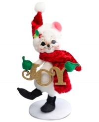 A very merry mouse says it all, wearing a velvety red scarf and Santa hat in Annalee's festively crafted Joy to the World figurine. A very merry mouse says it all, wearing a velvety red scarf and Santa hat in Annalee's festively crafted Joy to the World figurine.