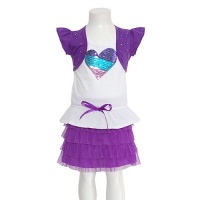 Girls 10 Purple White Sequin Heart 2pc Top Mesh Skirt Outfit Girls 10 Purple White Sequin Heart 2pc Top Mesh Skirt Outfit