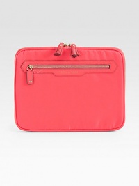 This durable nylon design zips around your iPad® and features glossy patent leather trim and a stand for convenience during use.Zip-around closureNylonPatent leatherCharger openingOne inside open document pocketCotton lining10W X 8H X ¾DImportedPlease note: iPad® not included. This durable nylon design zips around your iPad® and features glossy patent leather trim and a stand for convenience during use.Zip-around closureNylonPatent leatherCharger openingOne inside open document pocketCotton lining10W X 8H X ¾DImportedPlease note: iPad® not included.