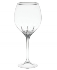 Turn formal affairs into true celebrations with the Duchesse goblet from Vera Wang. The renowned bridal designer marries a tapered bowl and blazing starburst cut with a beautifully flared stem. Radiant crystal is topped off with a smooth band of polished platinum. Turn formal affairs into true celebrations with the Duchesse goblet from Vera Wang. The renowned bridal designer marries a tapered bowl and blazing starburst cut with a beautifully flared stem. Radiant crystal is topped off with a smooth band of polished platinum.