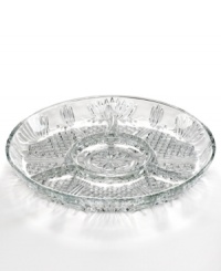 Set a dazzling table with Bormioli Rocco's Selecta appetizer platter. Ornate cut glass sectioned for crudites, dips, candy and more lends old-world brilliance to any setting. Set a dazzling table with Bormioli Rocco's Selecta appetizer platter. Ornate cut glass sectioned for crudites, dips, candy and more lends old-world brilliance to any setting.