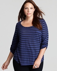 Brimming with '80s inspiration, a punky palette and graphic stripes inject this Splendid Plus top with serious edge. Brimming with '80s inspiration, a punky palette and graphic stripes inject this Splendid Plus top with serious edge.