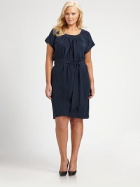 In this simply chic dress you will notice a more defined silhouette, thanks to its self-tie belt. Plus, its feminine sleeves offer the arm coverage you covet.Seams at round neckShort sleevesKeyhole backAbout 24 from natural waistSilkDry cleanMade in USA of imported fabric In this simply chic dress you will notice a more defined silhouette, thanks to its self-tie belt. Plus, its feminine sleeves offer the arm coverage you covet.Seams at round neckShort sleevesKeyhole backAbout 24 from natural waistSilkDry cleanMade in USA of imported fabric