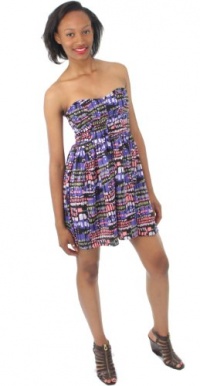 Bar III Dress, Strapless Sweetheart Printed Ruched A Line Black Combo X-Small