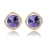 Contessa Bella Fancy Genuine 18k Gold Plated Purple and Clear Swarovski Austrian Crystal Elements Beautiful Framed Round Stone Pierced Stud Post Women Earrings Elegant Crystal Fashion Jewelry