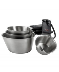 New from OXO--this sleek steel set dishes out ingredients in style. Features streamlined shapes and brushed stainless steel finishes. Soft rubber grips ensure years of durable, comfortable use. Dishwasher safe set includes 1/4-cup, 1/3-cup, 1/2-cup and 1-cup sizes. Manufacturer's lifetime limited warranty. New from OXO--this sleek steel set dishes out ingredients in style. Features streamlined shapes and brushed stainless steel finishes. Soft rubber grips ensure years of durable, comfortable use. Dishwasher safe set includes 1/4-cup, 1/3-cup, 1/2-cup and 1-cup sizes. Manufacturer's lifetime limited warranty.