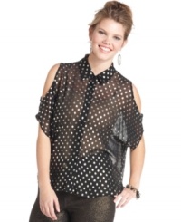Score a spot-on look with ING's cold-shoulder plus size top, finished by a polka-dot print Score a spot-on look with ING's cold-shoulder plus size top, finished by a polka-dot print