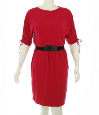 Ellen Tracy Jersey Short Sleeve Ruched Shoulder Belted Dress Ellen Tracy Jersey Short Sleeve Ruched Shoulder Belted Dress