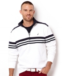 This quarter-zip pullover from Nautica is a strong asset for your tansitional wardrobe. This quarter-zip pullover from Nautica is a strong asset for your tansitional wardrobe.