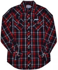 True Religion Brand Jeans Men's Phoenix Plaid Western Snap Shirt-Red/Black True Religion Brand Jeans Men's Phoenix Plaid Western Snap Shirt-Red/Black