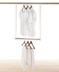 Don't settle for a small closet! Spread your clothes out and let them breathe for a fresher, wrinkle-free approach to every day. Instantly double your hanging space with a strong, durable bar that takes advantage of unclaimed storage space at the bottom of the closet. Don't settle for a small closet! Spread your clothes out and let them breathe for a fresher, wrinkle-free approach to every day. Instantly double your hanging space with a strong, durable bar that takes advantage of unclaimed storage space at the bottom of the closet.