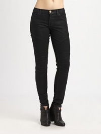Enter style-statement territory with these motocross-inspired skinnies, featuring intricate seaming and some serious stretch. THE FITRise, about 8Inseam, about 30THE DETAILSButton closureZip flyFive-pocket styleRolled cuffsCotton/polyester/spandexDry cleanMade in USAModel shown is 5'11 (178cm) wearing US size 4. Enter style-statement territory with these motocross-inspired skinnies, featuring intricate seaming and some serious stretch. THE FITRise, about 8Inseam, about 30THE DETAILSButton closureZip flyFive-pocket styleRolled cuffsCotton/polyester/spandexDry cleanMade in USAModel shown is 5'11 (178cm) wearing US size 4.
