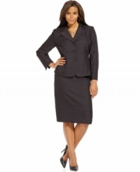 Define your look with Evan Picone's plus size suit. The princess-seam tailoring and chic birdseye tweed fabric cut an elegant figure. Define your look with Evan Picone's plus size suit. The princess-seam tailoring and chic birdseye tweed fabric cut an elegant figure.