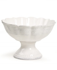 Embossed vines, graceful beading and a delicate scalloped edge give the Blanc compote the classic, romantic feel of Versailles Maison's charming dinnerware collection. Embossed vines, graceful beading and a delicate scalloped edge give the Blanc compote the classic, romantic feel of Versailles Maison's charming dinnerware collection.