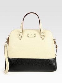 A roomy carryall proves opposites attract, featuring pebble-grain leather in dramatically contrasting tones. Double top handles, 4½ dropAdjustable detachable shoulder strap, 17½-19¼ dropTop zip closureProtective metal feetOne inside zip pocketTwo inside open pocketsCotton lining14½W X 11¾H X 5½DImported A roomy carryall proves opposites attract, featuring pebble-grain leather in dramatically contrasting tones. Double top handles, 4½ dropAdjustable detachable shoulder strap, 17½-19¼ dropTop zip closureProtective metal feetOne inside zip pocketTwo inside open pocketsCotton lining14½W X 11¾H X 5½DImported