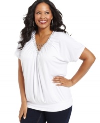 Link up Elementz' short sleeve plus size top with jeans for a chic weekend look. Link up Elementz' short sleeve plus size top with jeans for a chic weekend look.