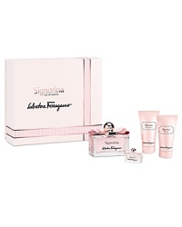 The Signorina Holiday Set includes a 3.4 oz. Eau de Parfum Spray, 0.2 oz. Deluxe Miniature Spray, 1.7 oz. Body Lotion, and 1.7 oz. Bath & Shower Gel.