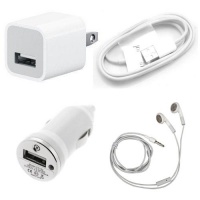 Car Charger Bundle USB Data Cable +Wall Charger+ Earphone for Apple iPhone 4 4S 3 3GS, iPod, Touch, Nano - 4 in 1 Car Charger Bundle USB Data Cable +Wall Charger+ Earphone for Apple iPhone 4 4S 3 3GS, iPod, Touch, Nano - 4 in 1