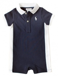 Ralph Lauren Layette Boys Pieced Polo Shortall, Navy, 9 M Ralph Lauren Layette Boys Pieced Polo Shortall, Navy, 9 M