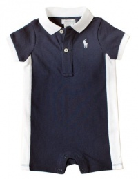 Ralph Lauren Layette Boys Pieced Polo Shortall, Navy, 9 M