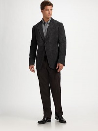 Subtle dot print pattern adds texture and definition to this finely crafted, straight-fitting trouser.Flat-front styleSide slash, back welt pocketsInseam, about 31MicrofiberDry cleanImported Subtle dot print pattern adds texture and definition to this finely crafted, straight-fitting trouser.Flat-front styleSide slash, back welt pocketsInseam, about 31MicrofiberDry cleanImported