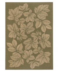 Woodsy ways. Made from structured-weave polypropylene, this leaf-laden area rug from Couristan is 100% recyclable and resistant to fading, mildew and mold -- a beautiful piece indoors or out. Woodsy ways. Made from structured-weave polypropylene, this leaf-laden area rug from Couristan is 100% recyclable and resistant to fading, mildew and mold -- a beautiful piece indoors or out.