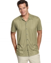 In a lightweight short-sleeved style, this shirt from Via Europa immediately updates your warm-weather wardrobe. In a lightweight short-sleeved style, this shirt from Via Europa immediately updates your warm-weather wardrobe.