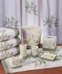 Leafy ferns in forest hues restore the natural order of peace and relaxation in your bath. With coordinating bands of green and a gently rippled rim, this toothbrush holder has an organic style but contemporary edge. Leafy ferns in forest hues restore the natural order of peace and relaxation in your bath. With coordinating bands of green and a gently rippled rim, this toothbrush holder has an organic style but contemporary edge.