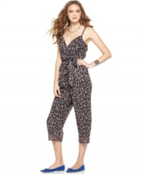 In a cute cropped style that shows off hot shoes, this leopard-printed Bar III jumpsuit is perfect for a standout spring look! In a cute cropped style that shows off hot shoes, this leopard-printed Bar III jumpsuit is perfect for a standout spring look!