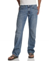Put a vintage twist on any casual look and jump into these rough and rugged Levi's jeans. Put a vintage twist on any casual look and jump into these rough and rugged Levi's jeans.