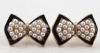 BLACK ENAMEL Framed White Pearl Bows Stud Earrings